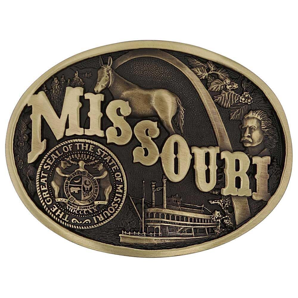 5394 Attitude State Heritage Oval Antiqued Patina Western Belt Buckle